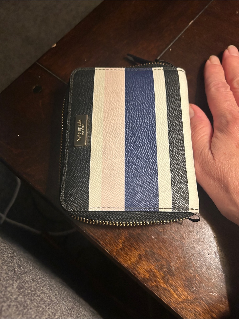 kate spade navy and blush striped zip wallet - Picture 6 of 7